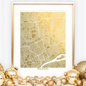 Custom Gold Foil City Map Print, Anniversary or Housewarming Gift, Travel Memento, Office Wall Art, Personalized Map, Dorm Decor