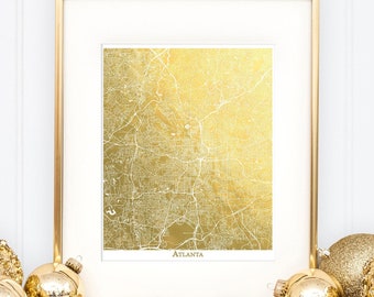 Atlanta Map, Shiny Metallic Foil Map of Atlanta Georgia, City Map Print, Map Home Decor, Gold Foil Map, Housewarming or Moving Gift