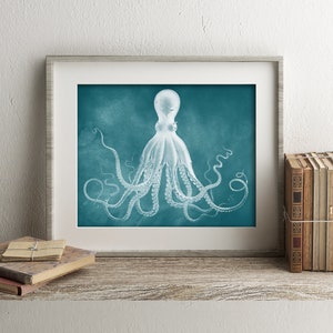 Octopus Print in Really Teal, Octopus Wandkunst, Poster, nautischer Druck, Küstenwandkunst, Strand Wohnkultur, Kraken Print, Sea Life Art