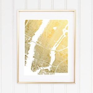 Metallic Map of New York City, Gold Foil Print, Map of New York, Foil Pressed Art, New York Print, Gift for Traveler, City Art