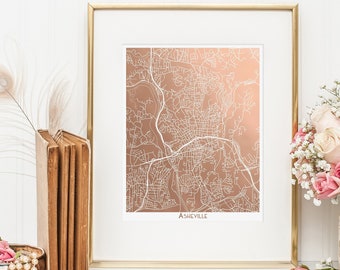 Asheville Map Print, Gold Foil Print, Map of Asheville, North Carolina Gold Foil Map, Asheville City Map