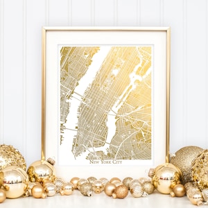 Gold Foil New York City Map, Map Print, New York Print,  NYC Map, Gift for Traveler
