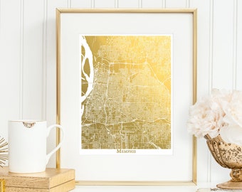 Memphis Map, Gold Foil Map, Map Print, Memphis Wall Art, Gold Foil Print, City Map of Memphis, Gift for Traveler