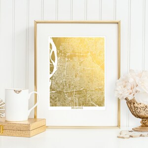 Memphis Map, Gold Foil Map, Map Print, Memphis Wall Art, Gold Foil Print, City Map of Memphis, Gift for Traveler