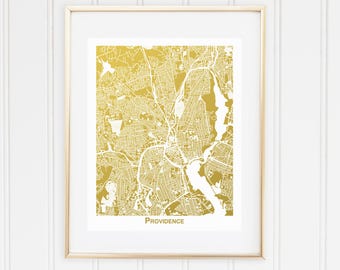 Providence Map, Map of Providence, Rhode Island, Gold Foil Print, Travel Memento, Foil Pressed Art, Map, Holiday Gift, Christmas Gift
