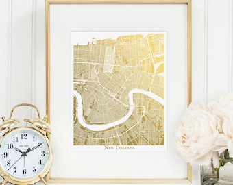 New Orleans Gold Foil Map Print, NOLA Custom Metallic Wall Art, Personalized Map Gift, Office Wall Art, Dorm Decor
