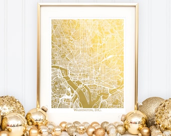 Gold Foil Washington DC Map, Foil Map, Gold Foil Print, Washington DC City Map Art, Anniversary Gift, Washington DC Print, Moving Gift