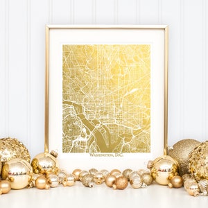 Gold Foil Washington DC Map, Foil Map, Gold Foil Print, Washington DC City Map Art, Anniversary Gift, Washington DC Print, Moving Gift image 1
