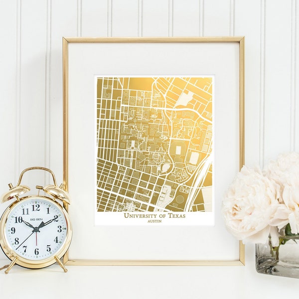 University of Texas at Austin Map, UT Austin Print, Gift for Graduate, College Map Dorm Decor