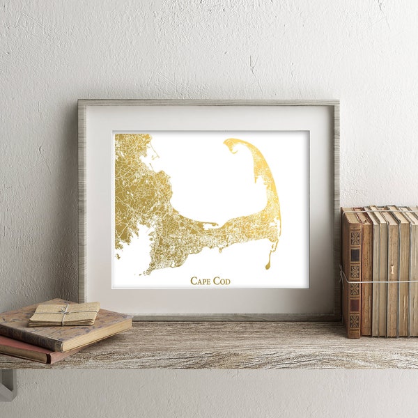 Cape Cod Map, Gold Foil Map Print, Gold Foil Print, Map of Cape Cod, MA, Traveler Gift, Foil Maps, Foil Pressed Map