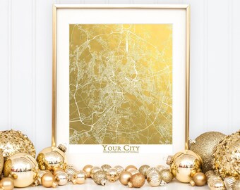 Custom City Map, Gold Foil Map, Custom Street Map, Office Decor, Anniversary  Wedding Gift, Bespoke Gift, Housewarming Gift, Office Wall Art