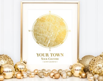 Real gold foil print of United kingdom wall art decor framed poster personalized artwork map gifts for friends BIRMINGHAM city map print