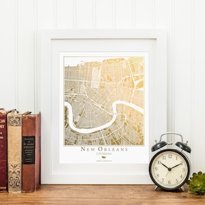 New Orleans Map, Gold Foil Print, Metallic City Map, New Orleans Print, NOLA, Foil Map, Holiday Gift for Traveler, City Art