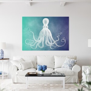 Ombre Octopus Triptych, Large Coastal Wall Art, Ready to Hang, Giant Three Panel  Cephalopod Gallery Wrap Art