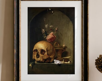Memento Mori Skull Print,  Vanitas Art, Skull and Rose Painting, Dark Academia Gothic Wall Art