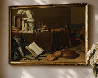 Vanitas Still Life Print, Memento Mori Skull Art, 1628 Dutch Golden Age, Spinario, Dark Academia Wall Art, Pieter Claesz