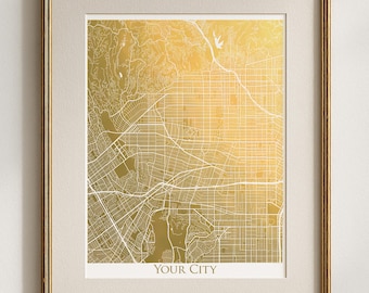 Custom Gold Foil Map Print, Anniversary or Housewarming Gift, Travel Memento, Office Wall Art, Personalized Map, Metallic Decor, Map Art