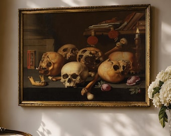 Memento Mori Skull Print, Vanitas Still Life, Skull and Roses Art, Dark Academia Gothic Wall Decor