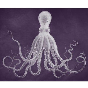 Purple Octopus Art Print: Vintage Kraken Nautical Wall Decor