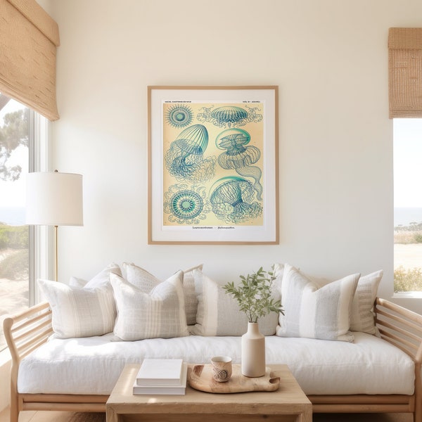 Blue Jellyfish Art Print, Ernst Haeckel Coastal Illustration