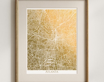 Atlanta Art Print, Metallic Gold Foil Map, Dorm Decor, Office Wall Art, Atlanta Georgia Map Poster, Housewarming gift, Anniversary Memento