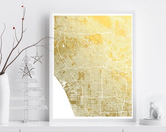 Metallic Los Angeles City Map, Gold Foil Print, Shiny Map of Los Angeles, CA, Map Wall Decor, Gift for Traveler, City Art, Christmas Gift
