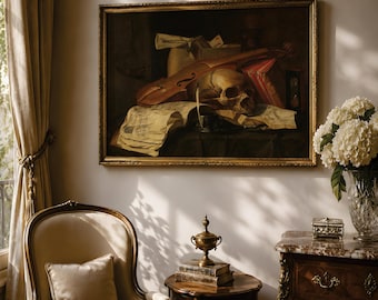 Memento Mori Skull Art, 17th Century Vanitas Still Life Print, Vintage European Wall Art, Dark Academia Decor