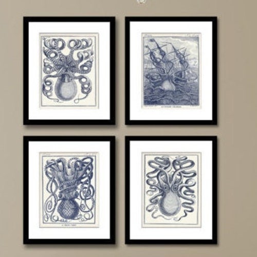 Kraken Octopus Print Kids Room Art Beach Home Decor Coastal Etsy