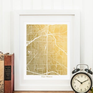 Gold Foil Map of Fort Worth, Texas, Fort Worth Art Print, Gold Foil Print, Fort Worth Map, Map Art, Geography Print, Gift for Traveler