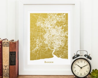 Bangkok Map,  Gold Foil Print, Map as Art, Trendy Art, Bangkok Print, Bangkok Thailand Gold Foil City Map, Gift for Traveler