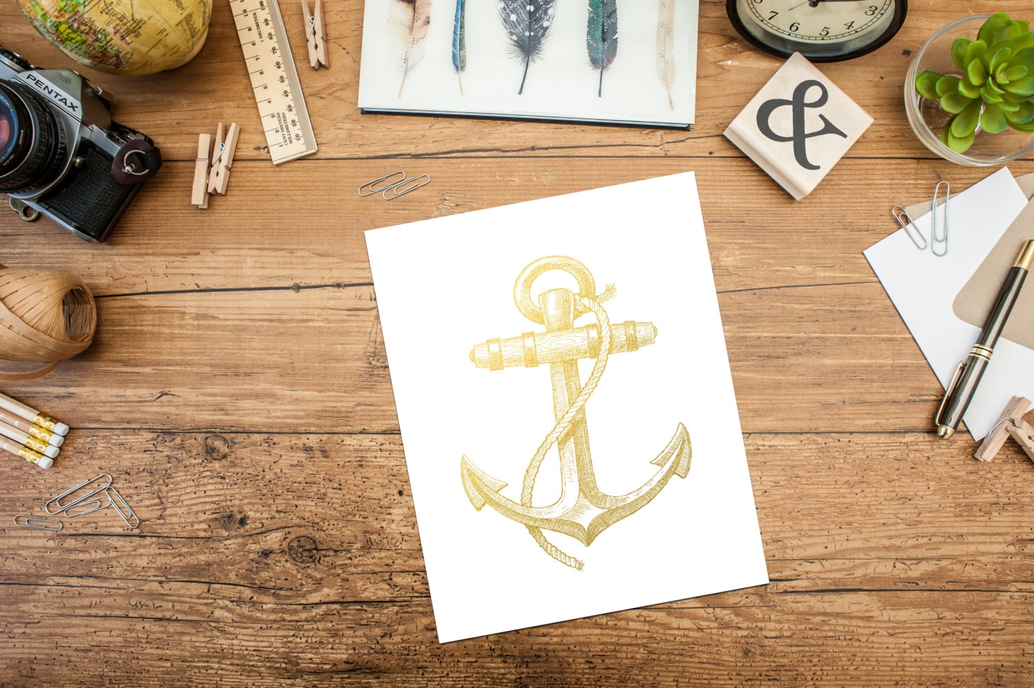 Nautical Print, Gold Foil Anchor Art Print, Anchor Poster