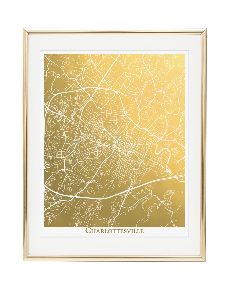 Charlottesville Map Gold Foil Map Map Print Charlottesville Etsy