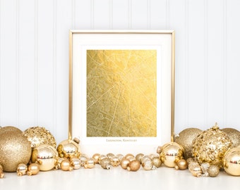 Gold Foil Lexington, Kentucky Map, Gold Foil Map, Gold Foil Wall Art, Dorm Decor, Gold Wall Decor, Lexington MaPark, Gold Foil Pressed Art