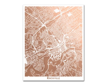 Knoxville Map, Rose Gold Foil Map, Metallic Map of Knoxville, Knoxville Tennessee Print, Metallic Print, Graduation Gift, Knoxville City Map