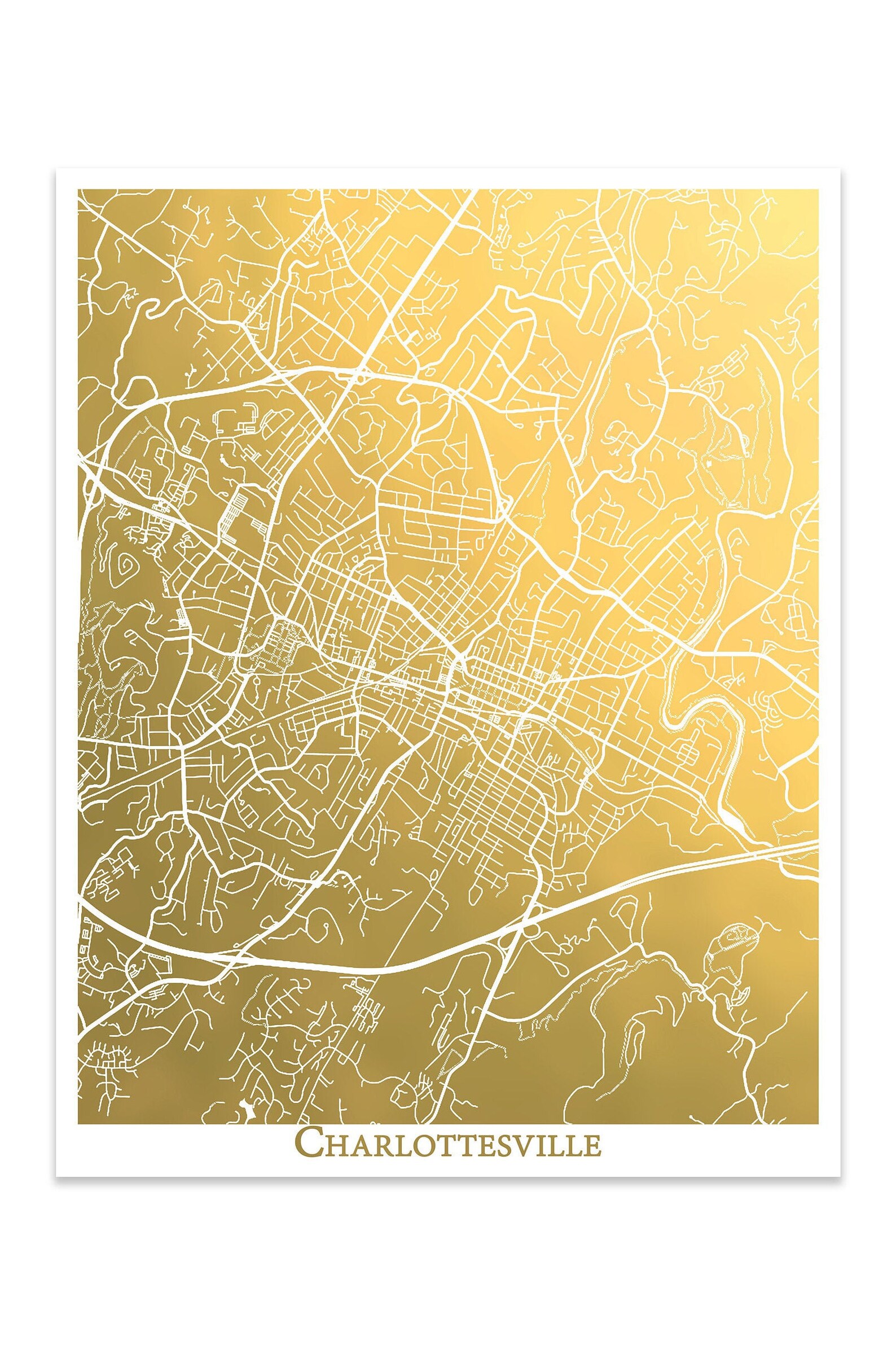 Charlottesville Map Gold Foil Map Map Print Charlottesville Etsy