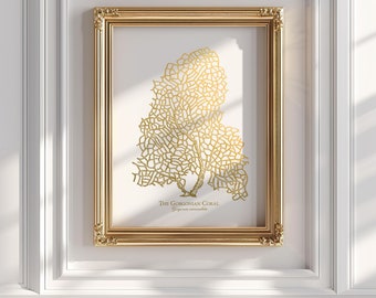 Gorgonian Coral Gold Foil Print, Coastal Wall Art