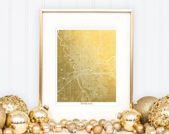 Carte de Spokane, impression feuille d'or, carte brillante de Spokane, WA. Décoration murale Spokane, cadeau de remise des diplômes, cadeau pour voyageur, art de la ville, cadeau pour voyageur