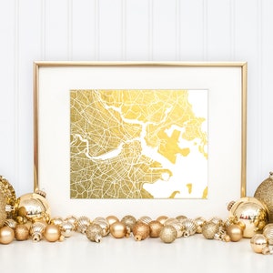 Boston Map, Gold Foil Print, Boston Wall Art, Foil Map Poster, Trendy Art, Boston Print, Poster, Gift for Graduate, City Art Moving Gift