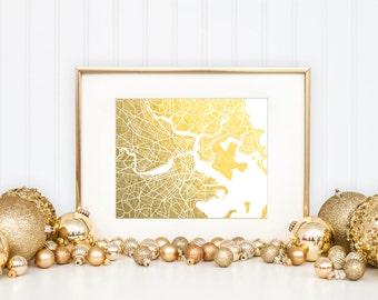 Boston Map, Gold Foil Print, Boston Wall Art, Foil Map Poster, Trendy Art, Boston Print, Poster, Gift for Graduate, City Art Moving Gift