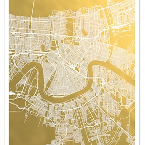 New Orleans Map, Gold Foil Print, Metallic Map, City Art, NOLA print, Map Home Decor, New Orleans Gold Foil Map, New Orleans Wall Art image 2