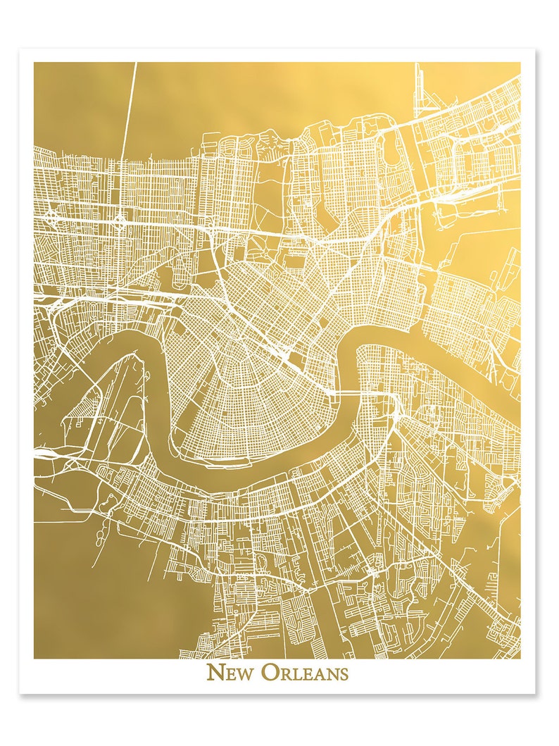 New Orleans Map, Gold Foil Print, Metallic Map, City Art, NOLA print, Map Home Decor, New Orleans Gold Foil Map, New Orleans Wall Art image 2