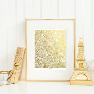 Paris Map Gold Foil Art Print, Gift for Traveler