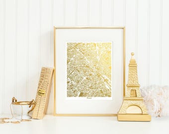 Paris Map Gold Foil Art Print, Gift for Traveler