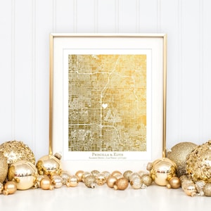 Personalized Map, Gold Foil City Map Print, Bespoke Wedding or Anniversary Gift for Couple, College Dorm Decor, Custom Background Options