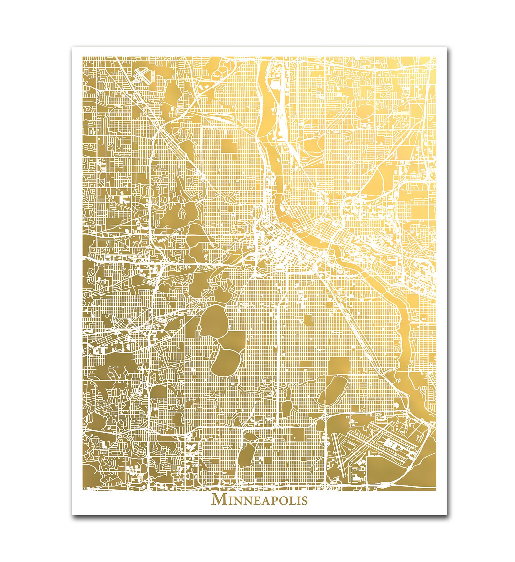 Minneapolis Map Print Gold Foil Print Minneapolis Minnesota - Etsy Finland