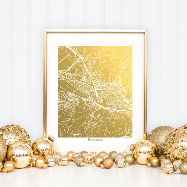 Florence Map, Map of Florence Italy, Gold Foil Print, Gold Foil Map Print, Gold Map, Florence Italy Map Art