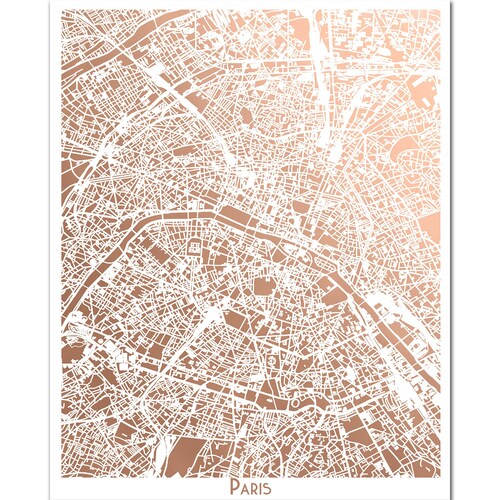 Paris Map Rose Gold Foil France Home Decor - Rose Gold Foil Wall Art Paris Map Rose Gold Foil France Home Decor - Rose Gold Foil Wall Art