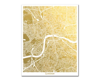 London City Map Gold Foil Print, Metallic Foil Map, Trendy Art, Map of London Travel Souvenir