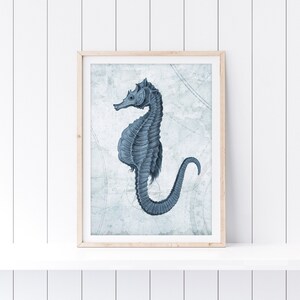 Seahorse Art Print, Vintage Nautical Home Decor, Seahorse on a Vintage Map, Coastal Life Wall Art, Custom Colors