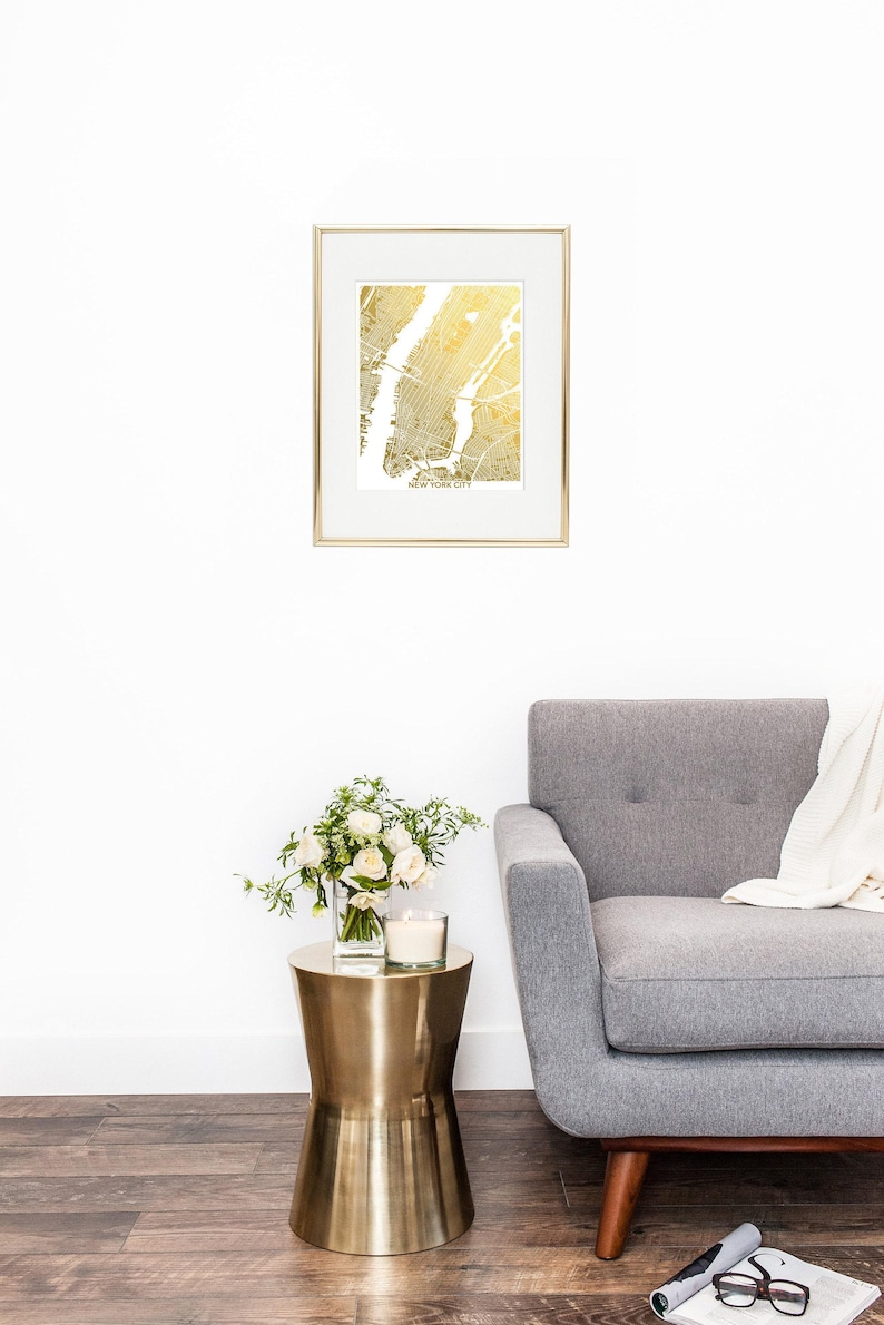 New York City Map Gold Foil Art Print, Traveler Gift, Globetrotter Home Decor afbeelding 4